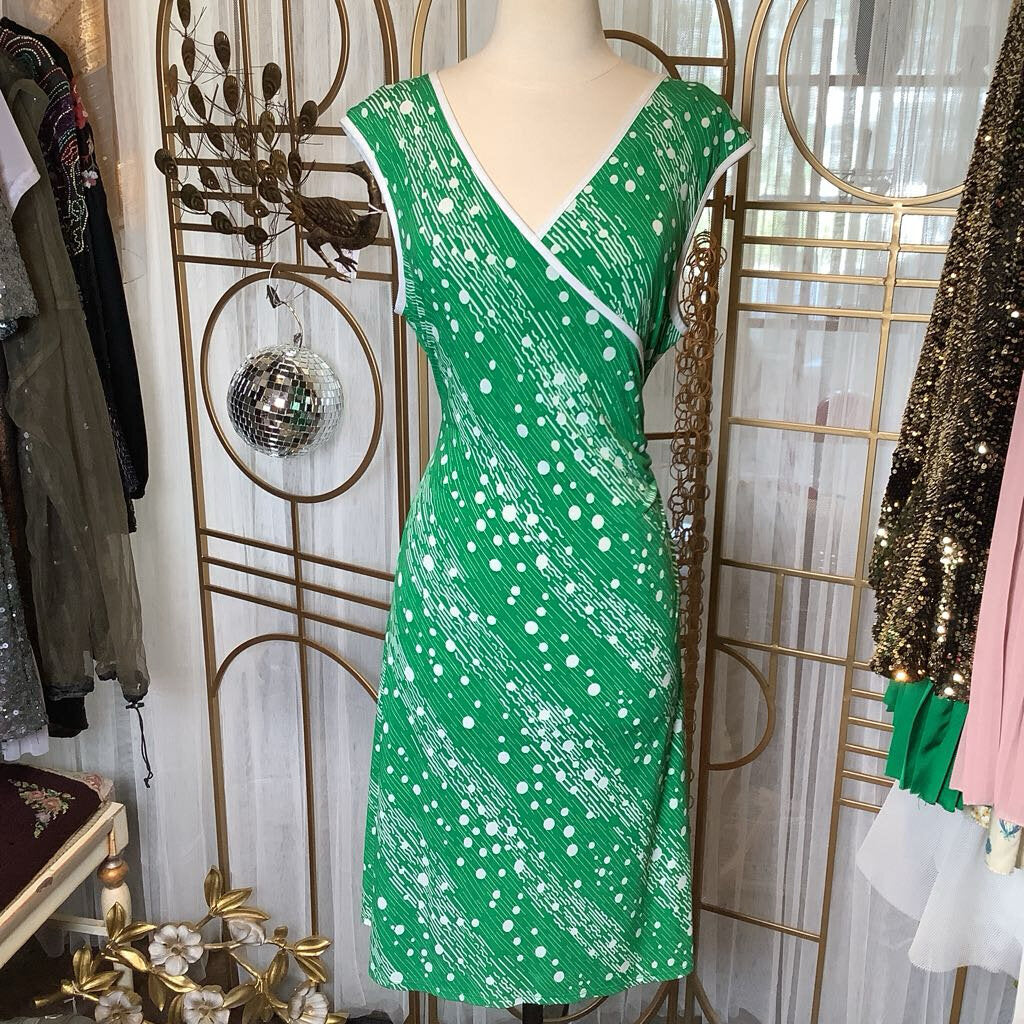 1990s Green Faux Wrap Dress