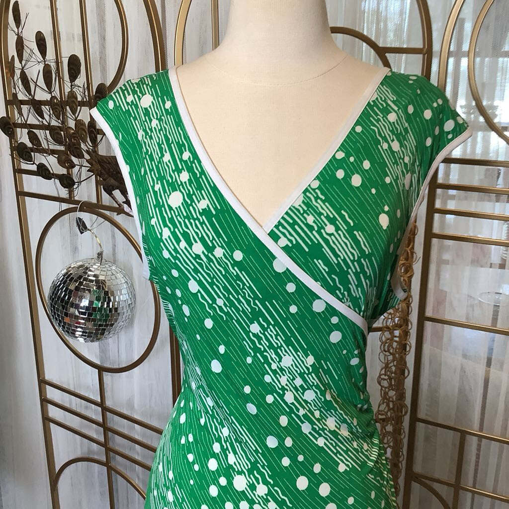 1990s Green Faux Wrap Dress