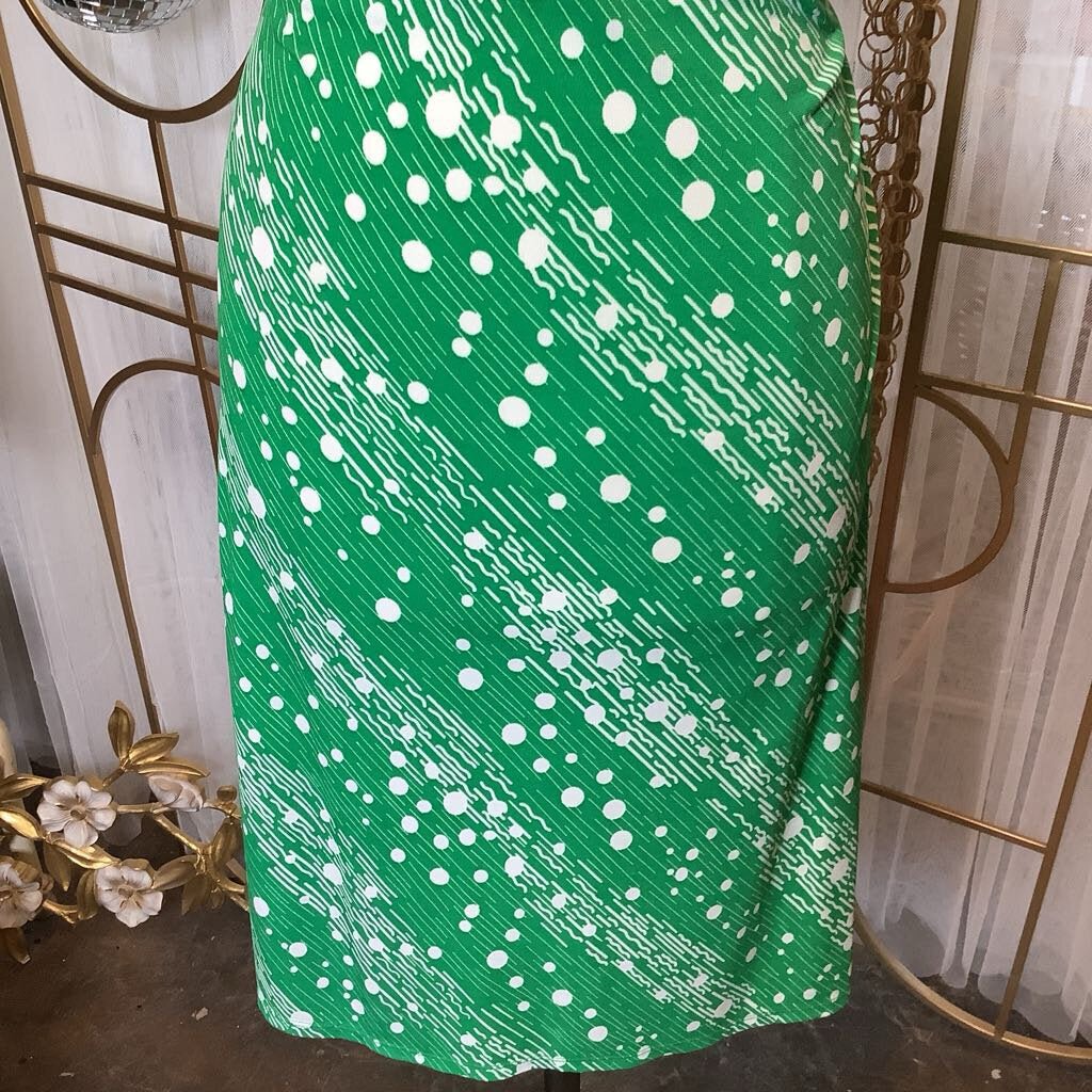 1990s Green Faux Wrap Dress