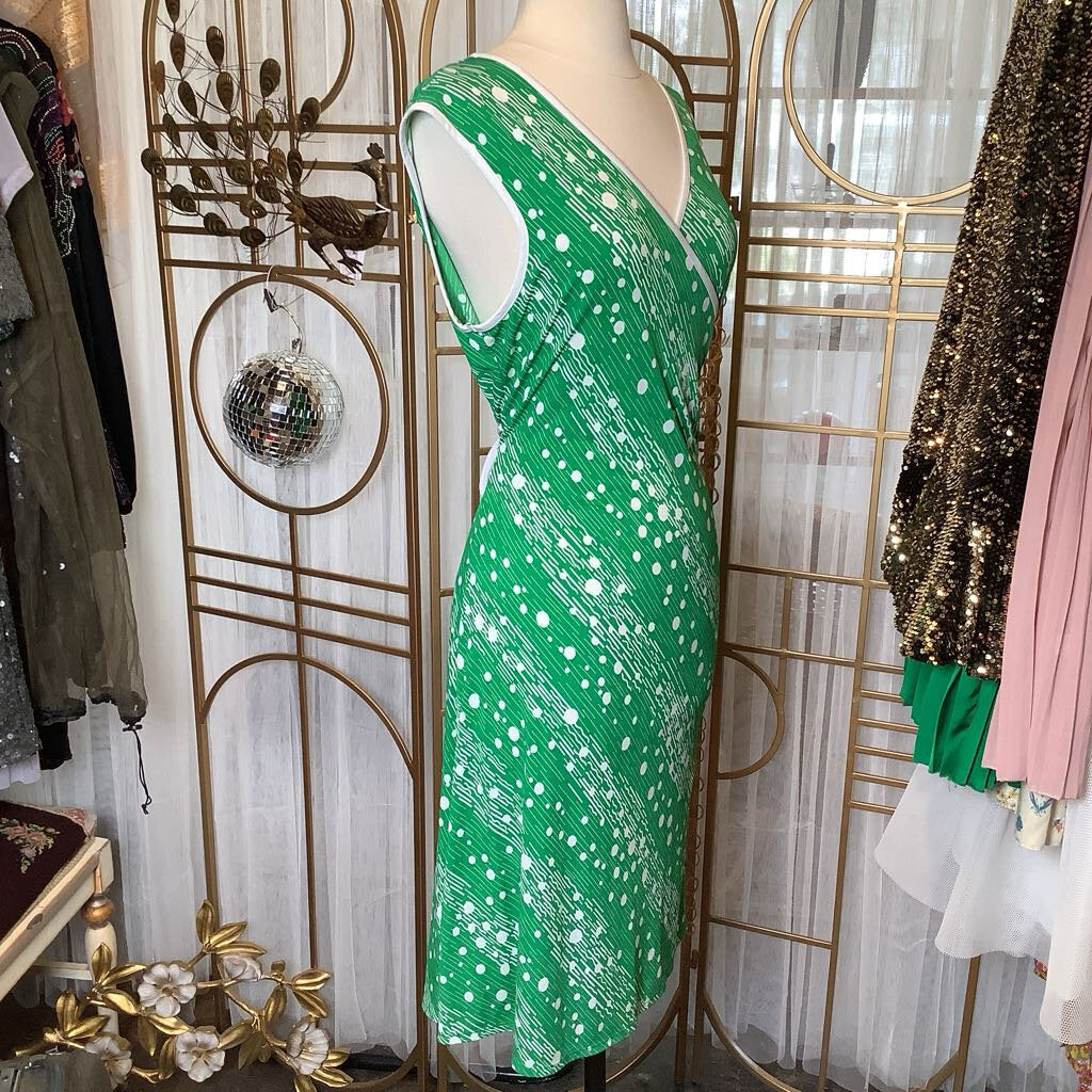 1990s Green Faux Wrap Dress