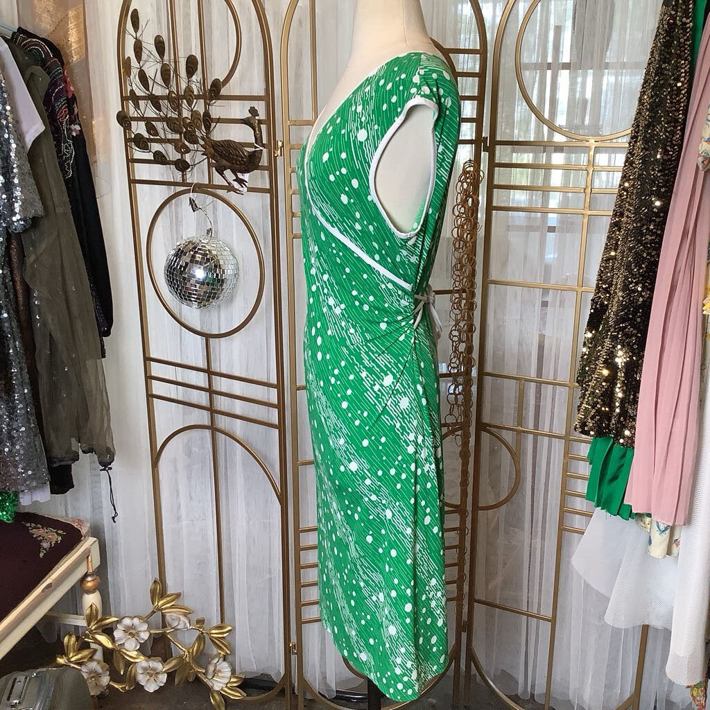 1990s Green Faux Wrap Dress