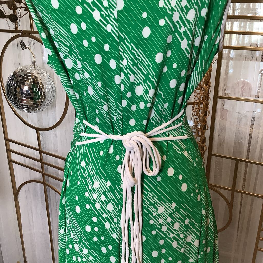 1990s Green Faux Wrap Dress