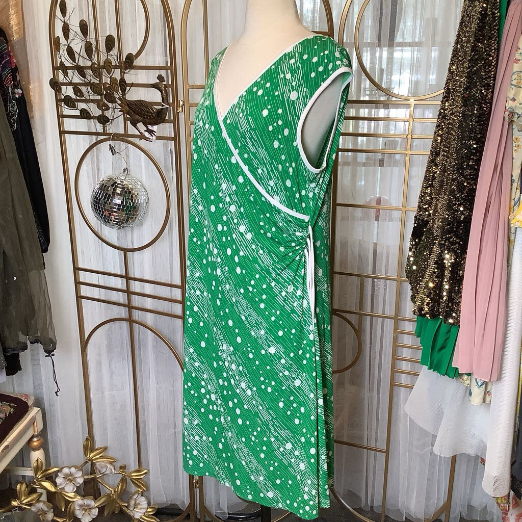 1990s Green Faux Wrap Dress