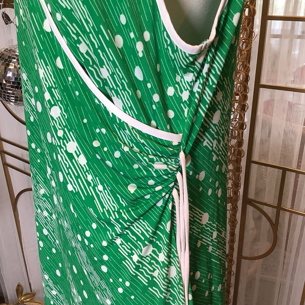 1990s Green Faux Wrap Dress