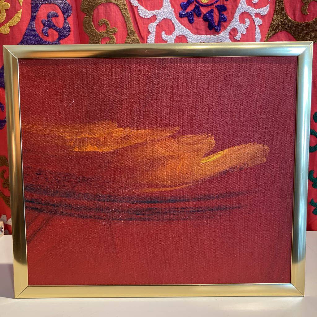 Vintage Abstract Painting on Canvas with Gold Aluminum Frame