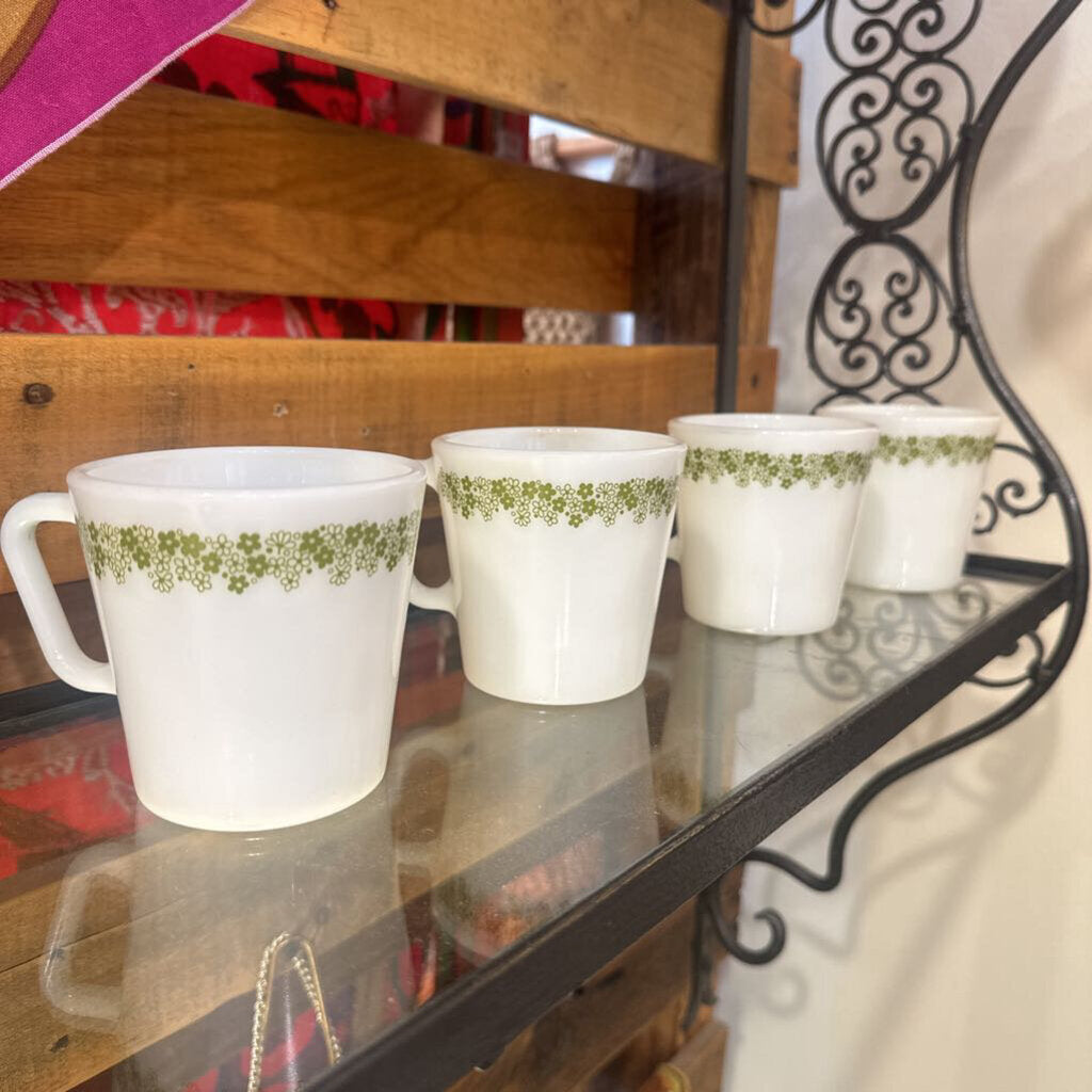 Vintage Pyrex "Crazy Daisy" White Milk Glass Mug Set