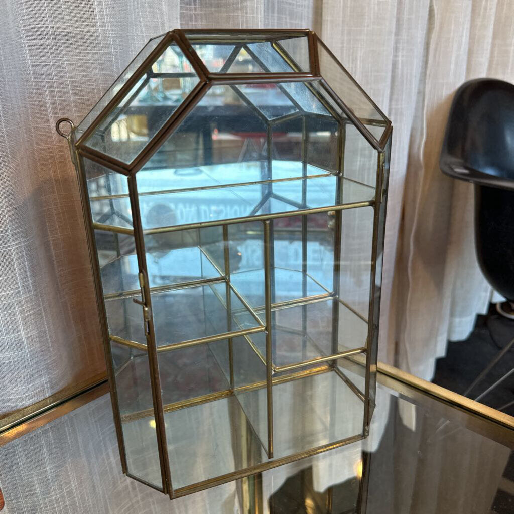 Vintage Brass Hanging/Standing Glass & Mirror Curio Cabinet