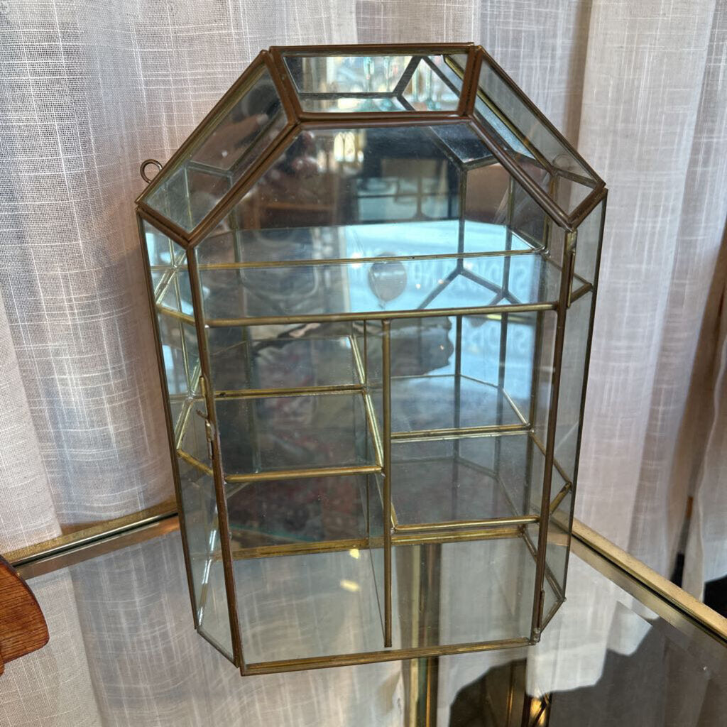 Vintage Brass Hanging/Standing Glass & Mirror Curio Cabinet