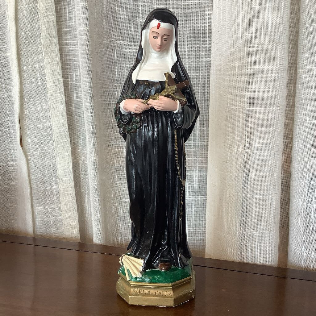 60's St. Rita Cascia Chalkware Statue