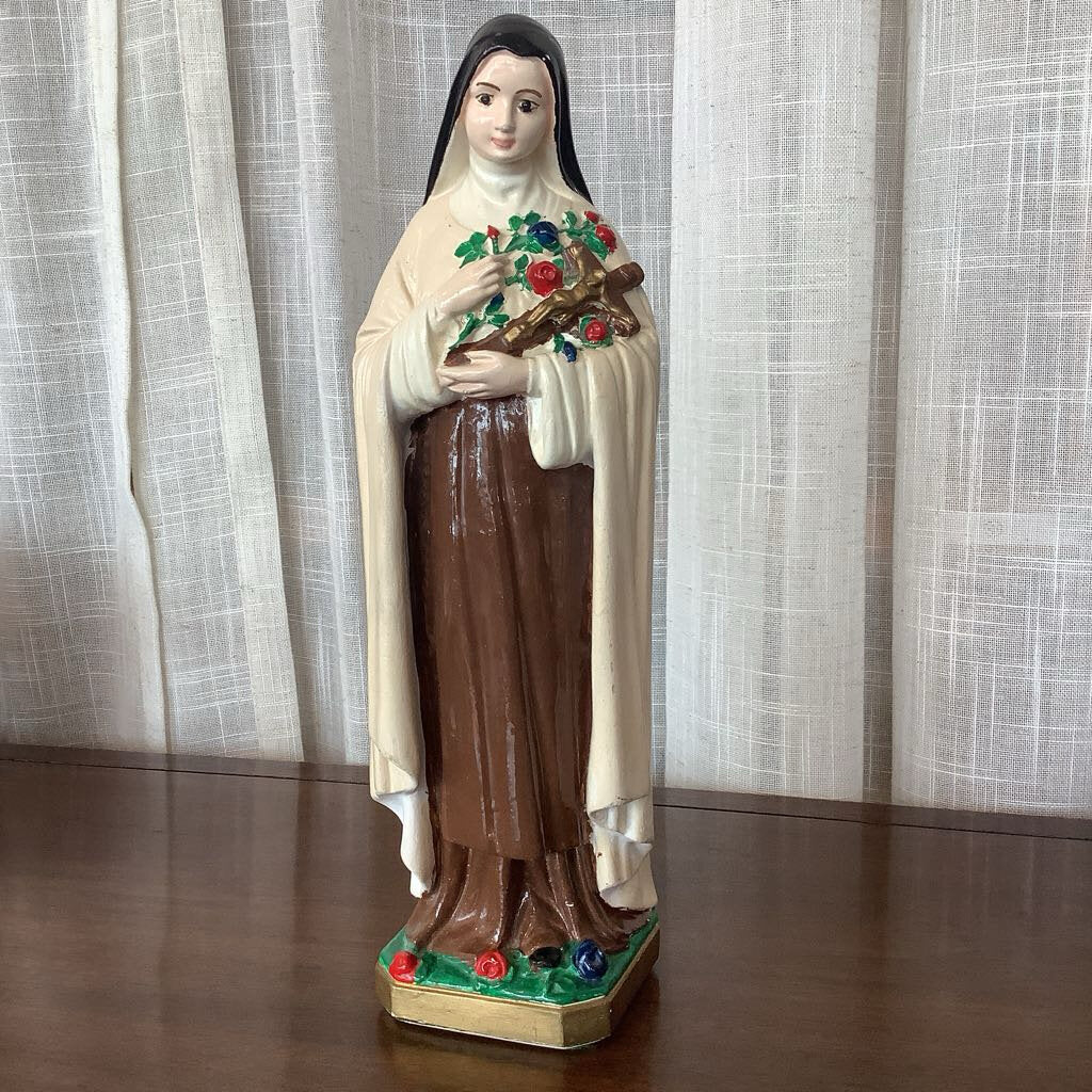 60's St./Nun Floral Chalkware Statue