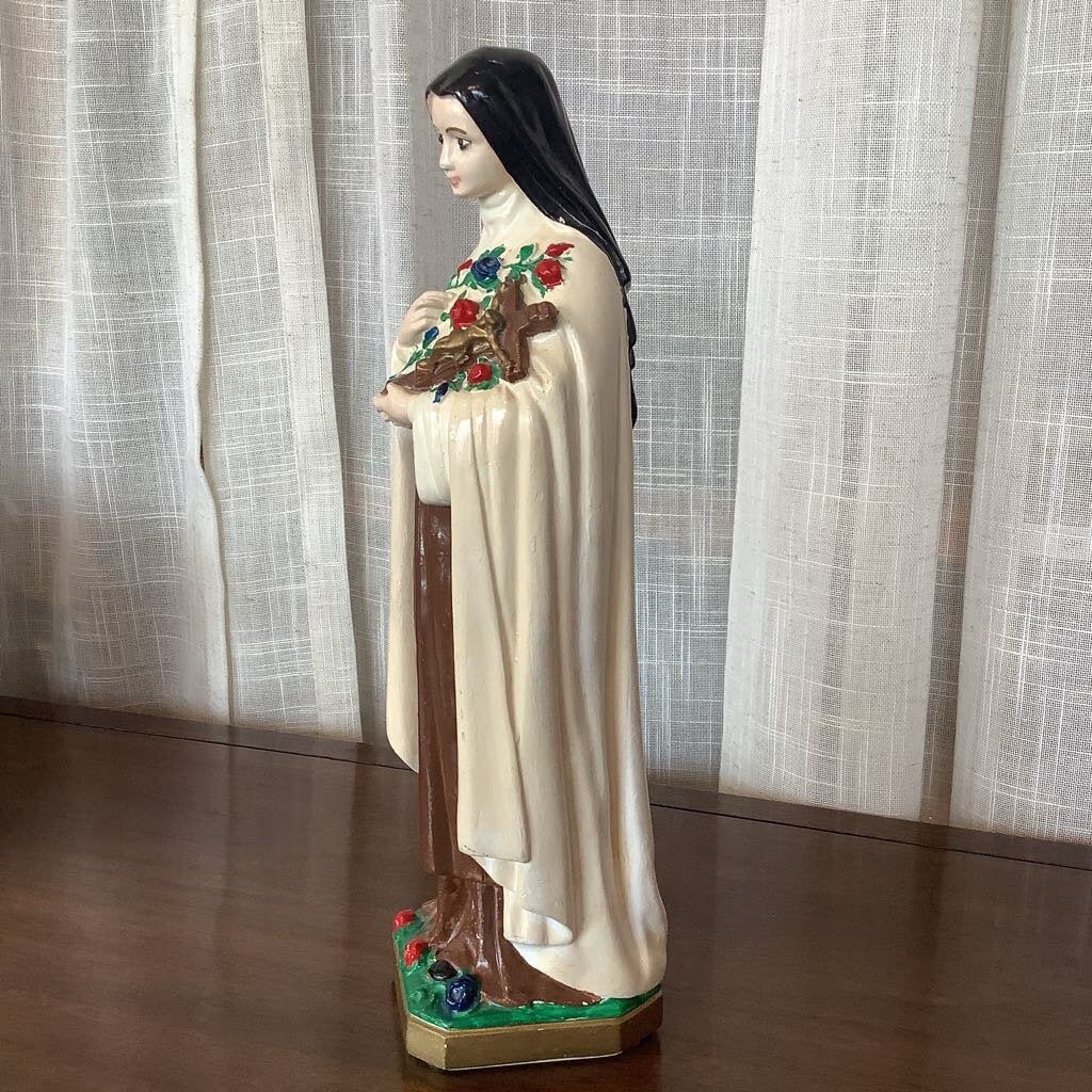 60's St./Nun Floral Chalkware Statue