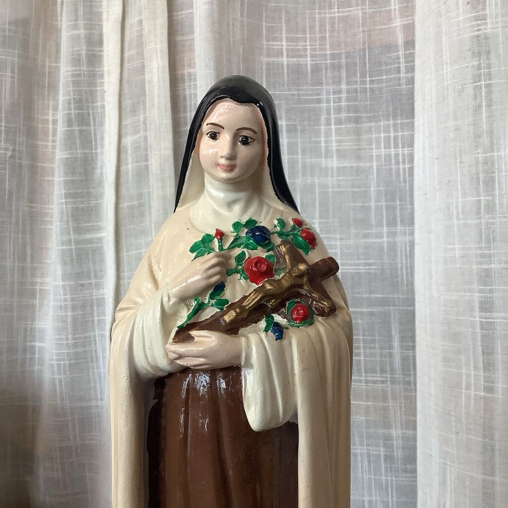 60's St./Nun Floral Chalkware Statue