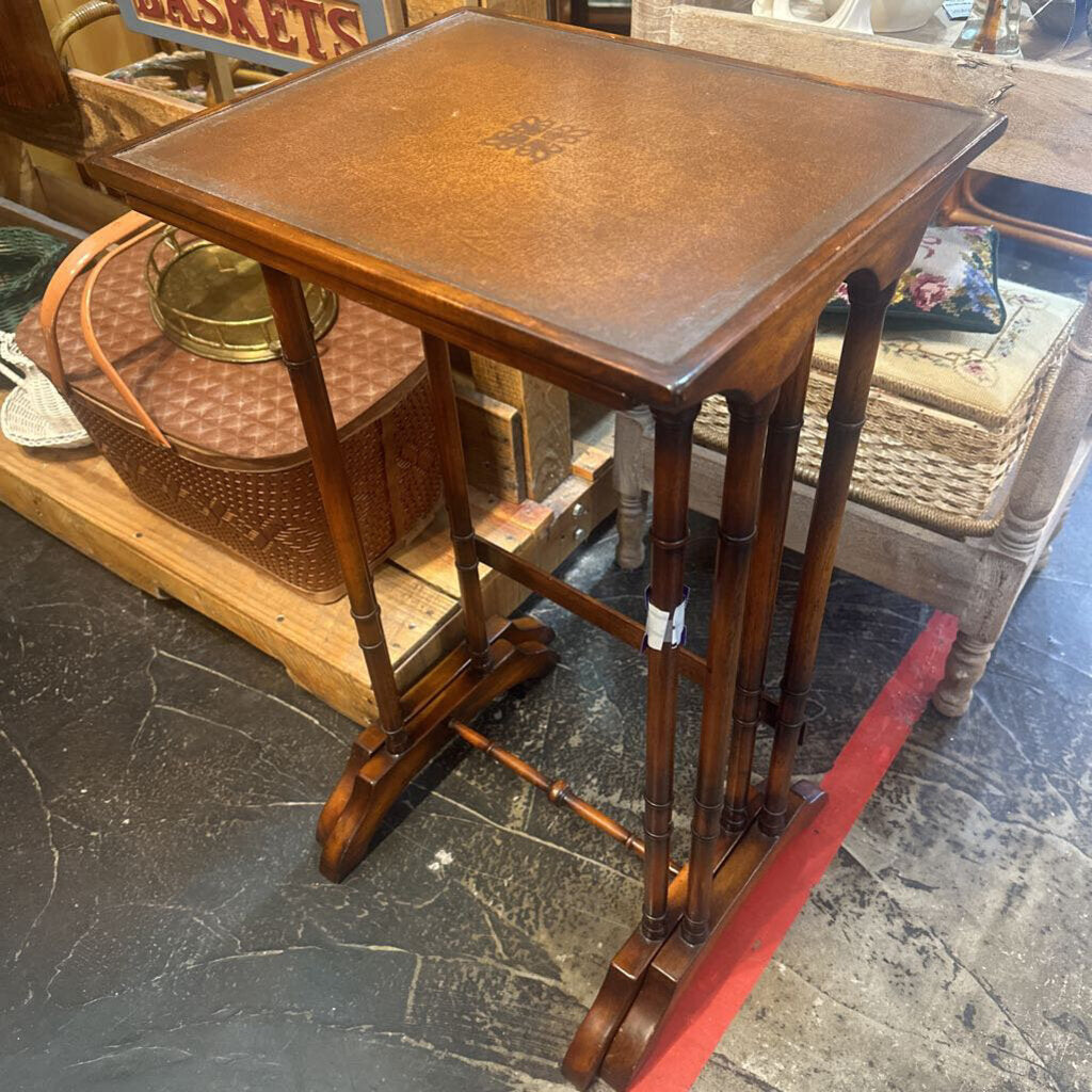 MCM Leather & Wood Nesting Tables Set of 2