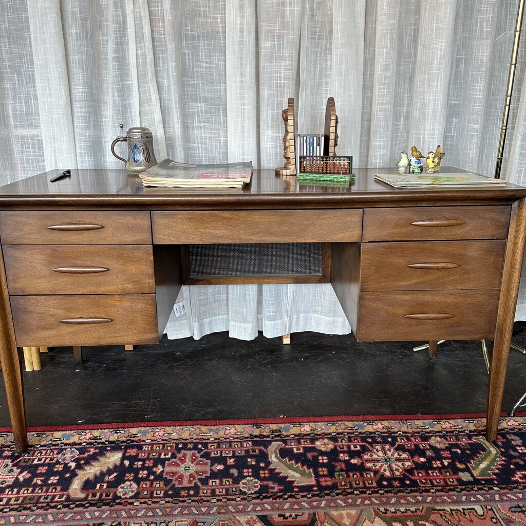 Mid Century Broyhill Emphasis Walnut & Cane Desk