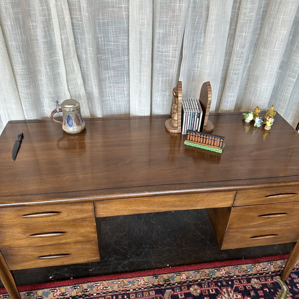 Mid Century Broyhill Emphasis Walnut & Cane Desk