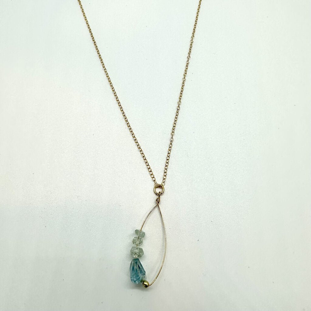 Handmade Aqua Marine Gemstone Necklace Gold Filled