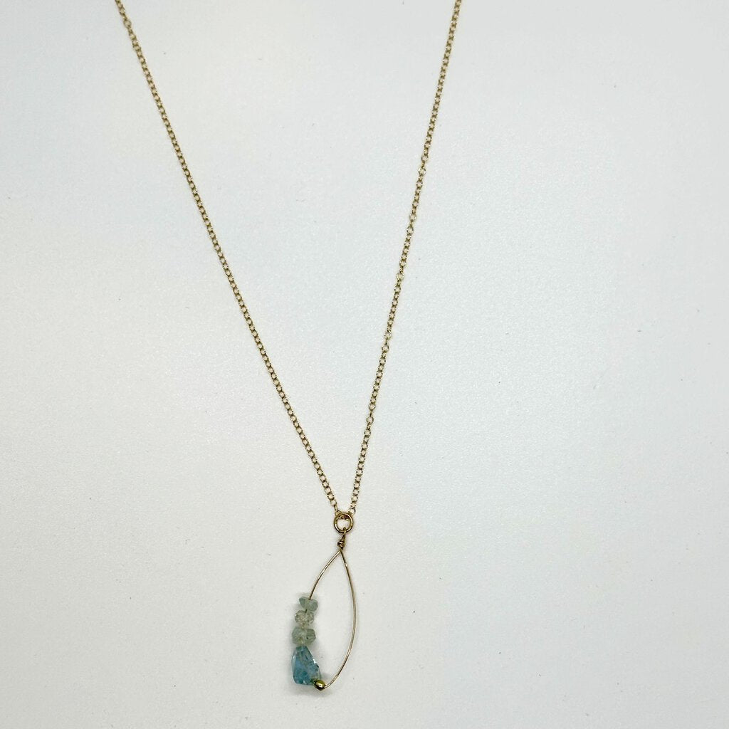 Handmade Aqua Marine Gemstone Necklace Gold Filled