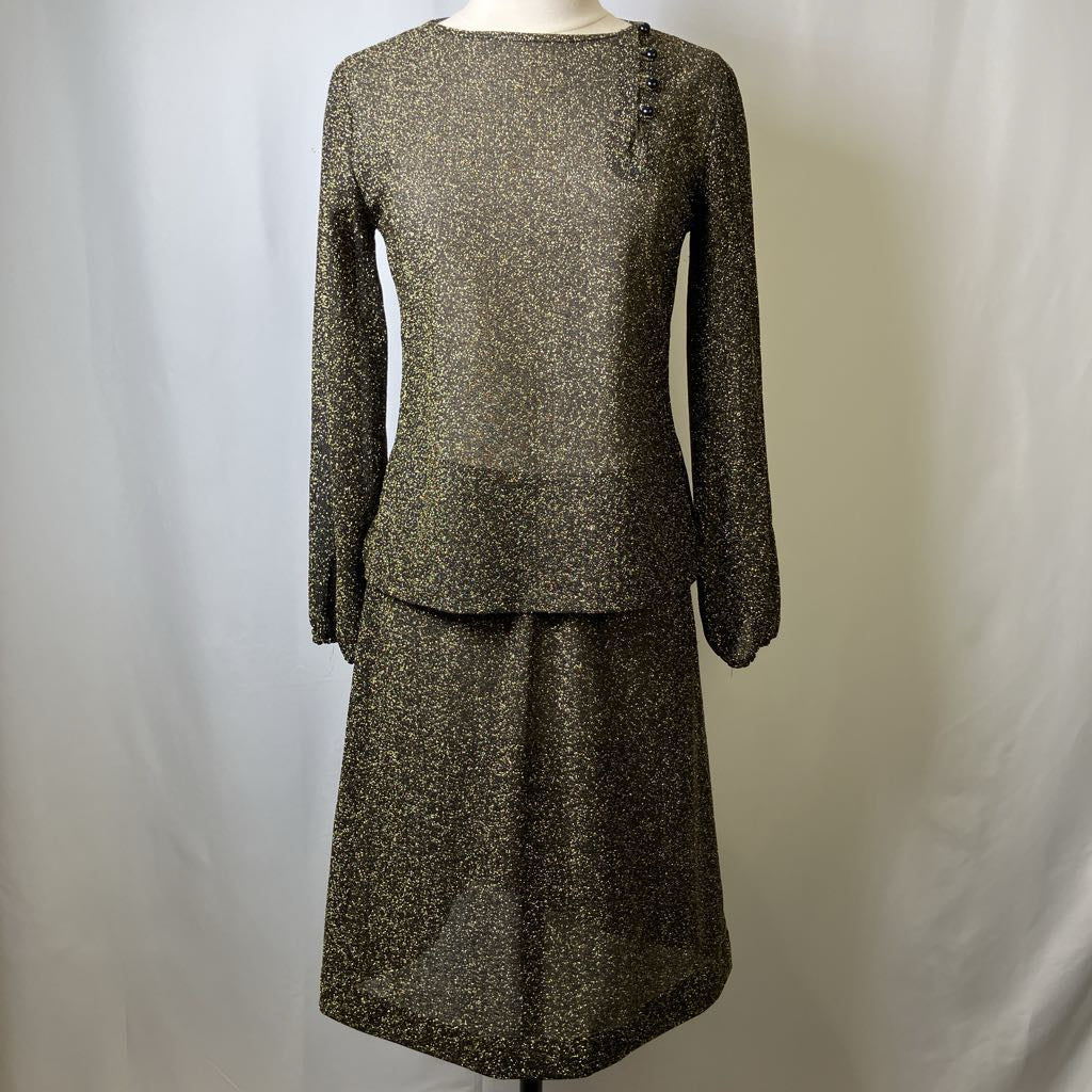 Gold Shimmer Two-Piece Shirt and Skirt