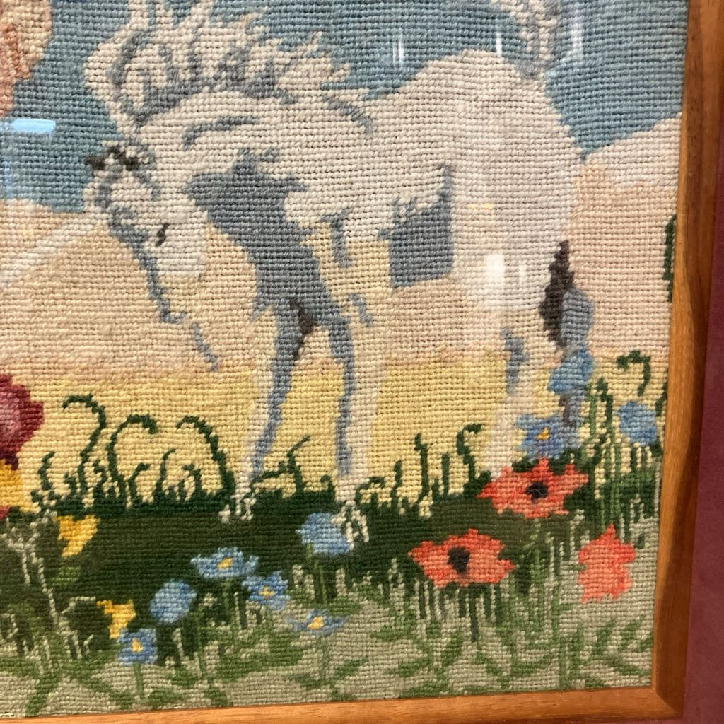 Vintage Needlepoint in Hawaiian Koa Wood Frame