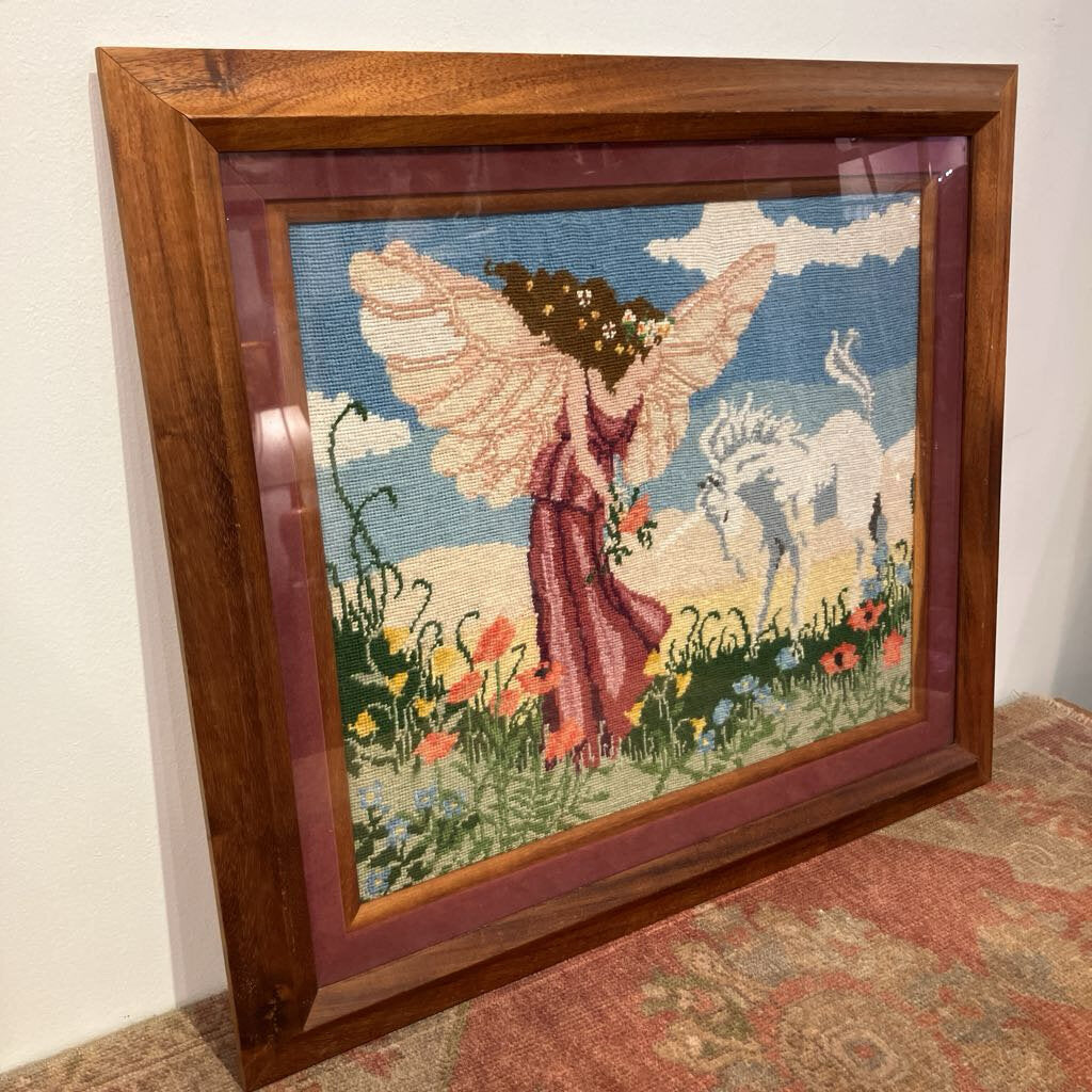 Vintage Needlepoint in Hawaiian Koa Wood Frame