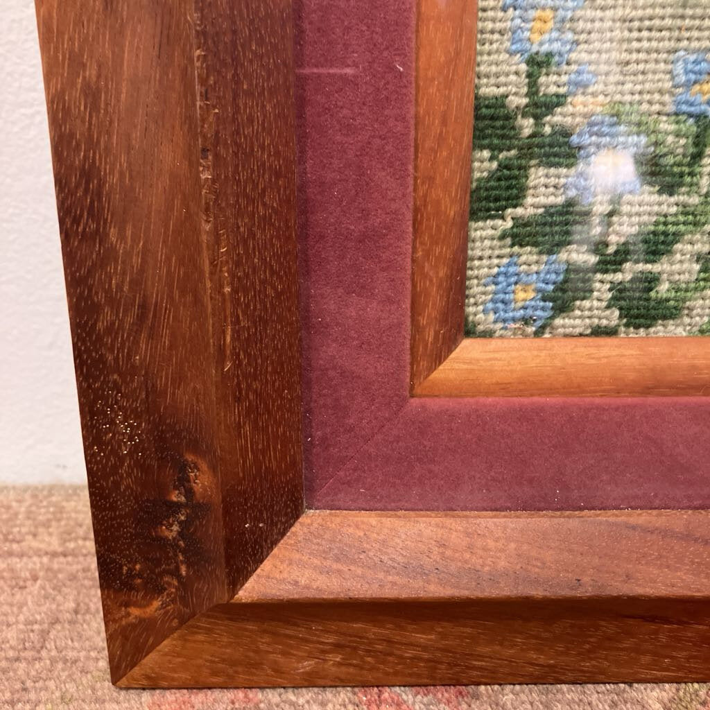 Vintage Needlepoint in Hawaiian Koa Wood Frame