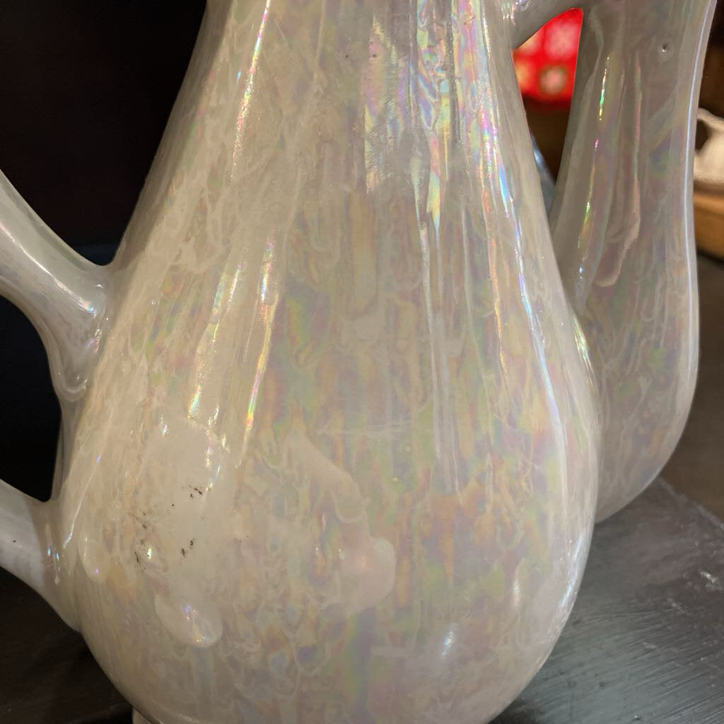 Vtg Iridescent Flower Tea Pot & Cup Set