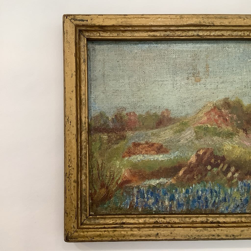 Small Antique Texas Bluebonnet Landscape Oil Painting by Mollie Wilson