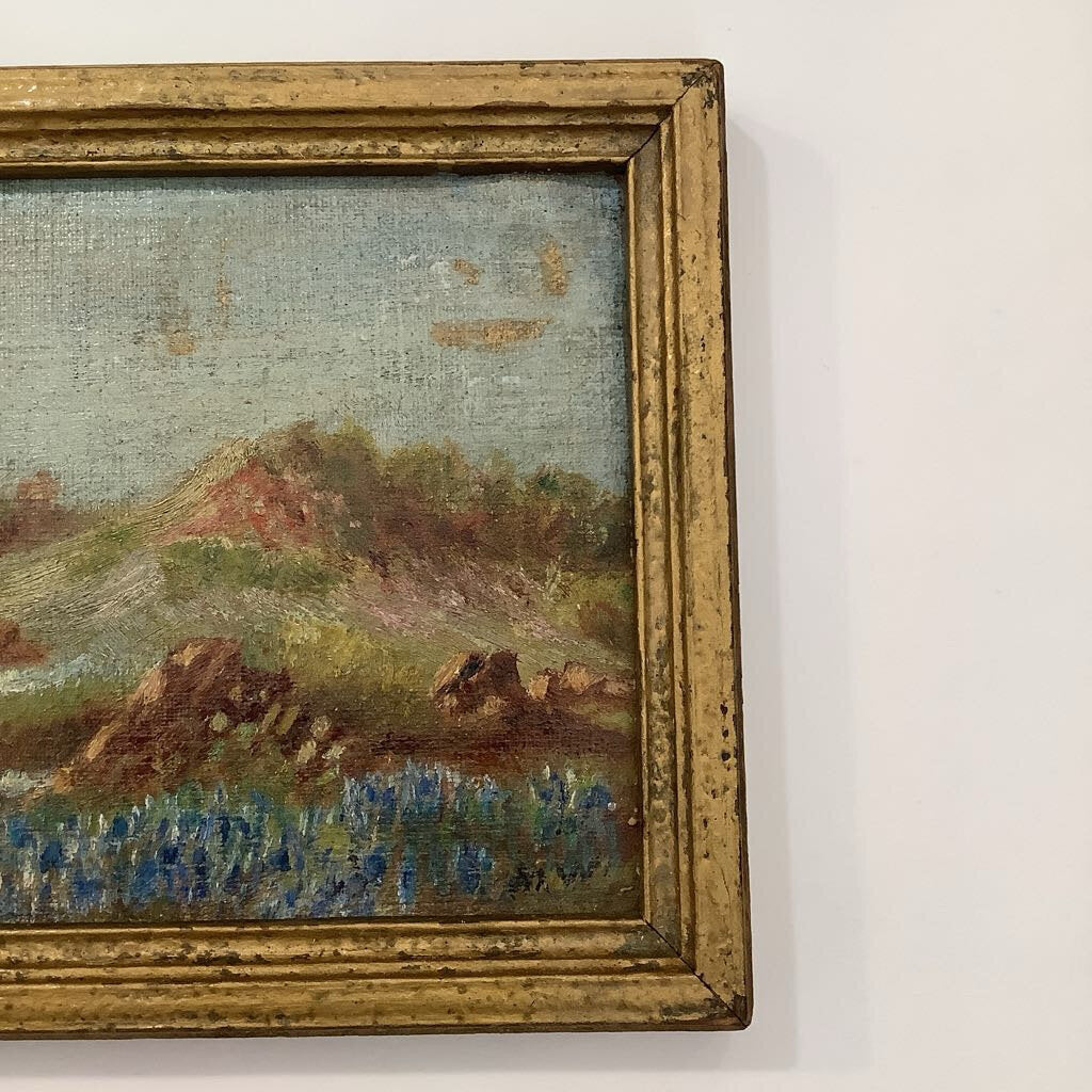 Small Antique Texas Bluebonnet Landscape Oil Painting by Mollie Wilson