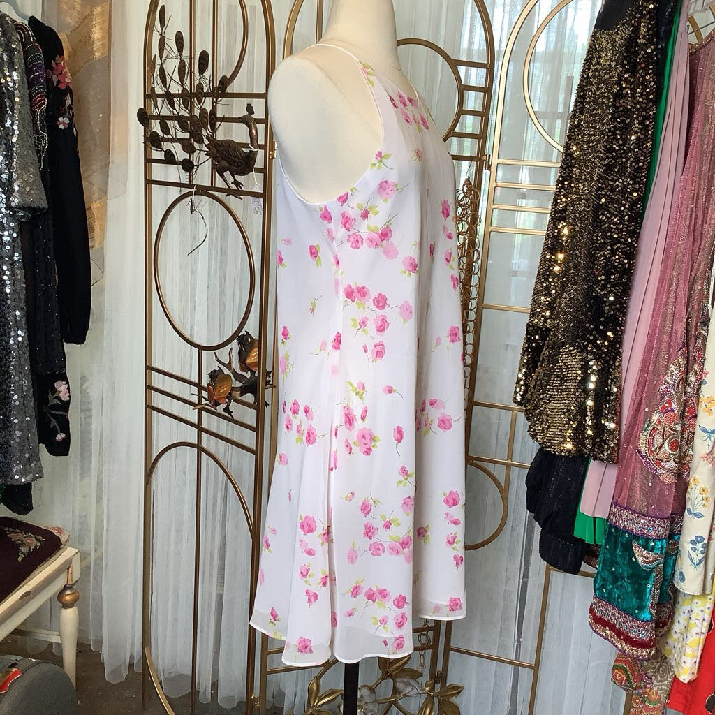 1990s White Floral Mini Dress