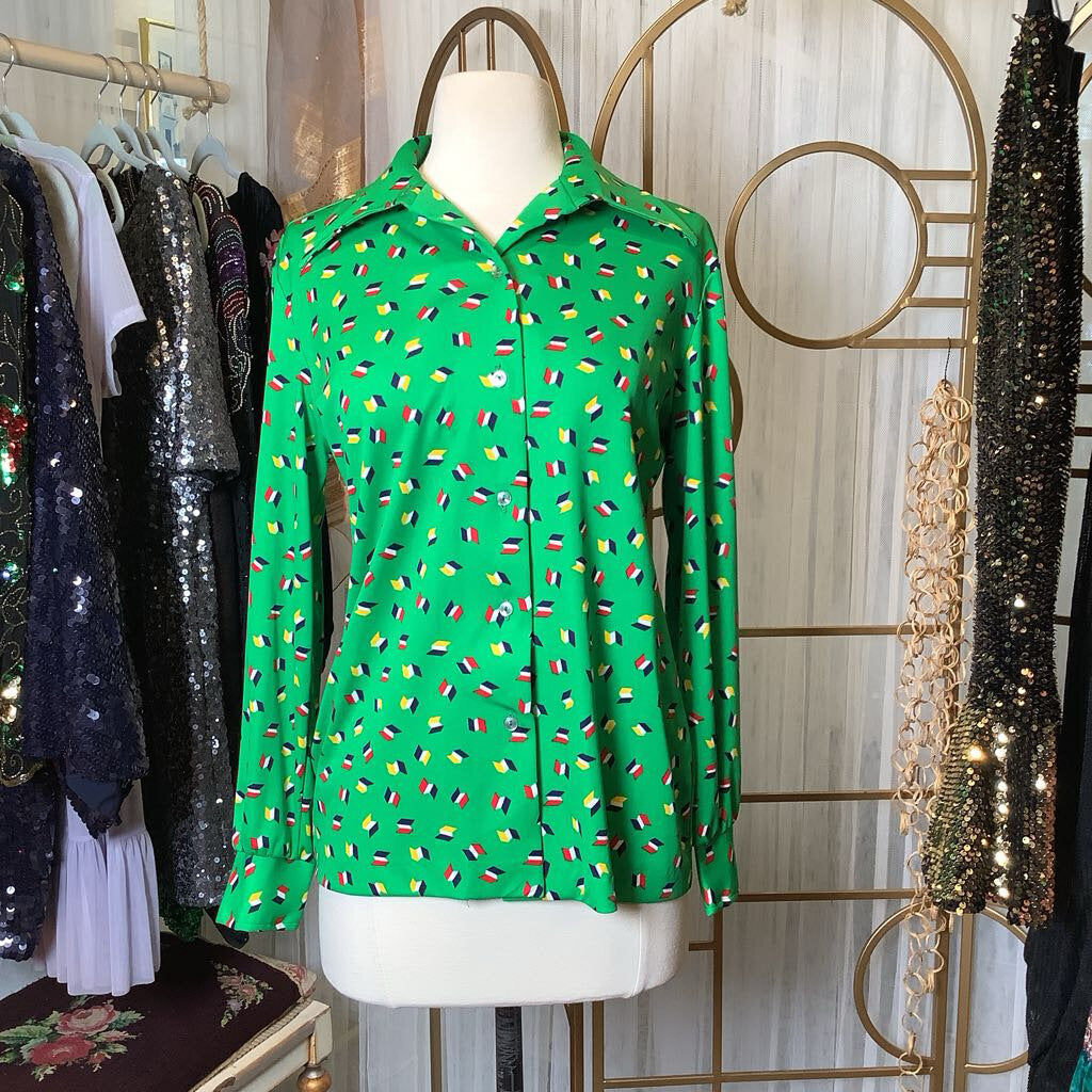 1970s Green Pattern Blouse