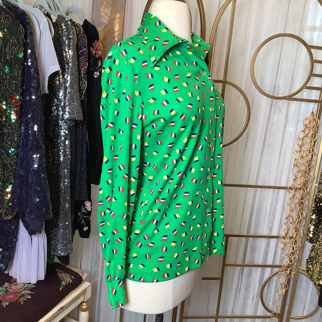 1970s Green Pattern Blouse