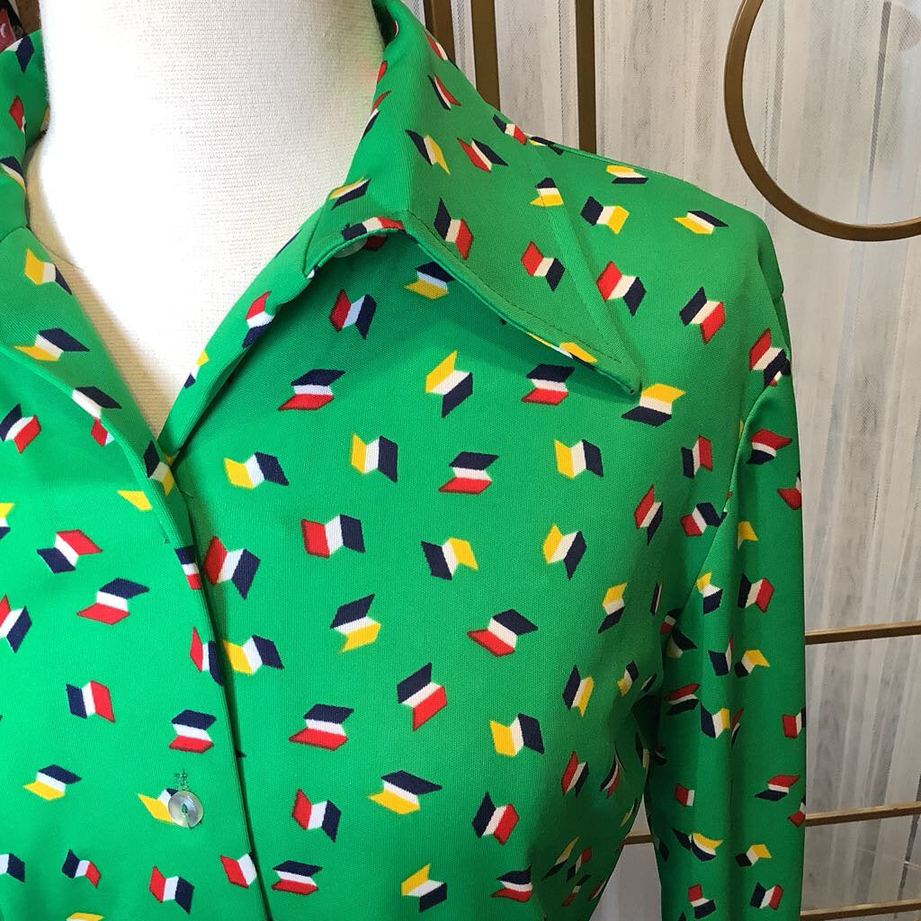 1970s Green Pattern Blouse