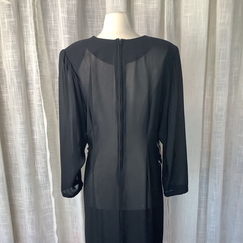 Pellini After 5 Chiffon Black Tie Dress with Metallic Sash Pellini After 5 Chiffon Black Tie Dress with Metallic Sash