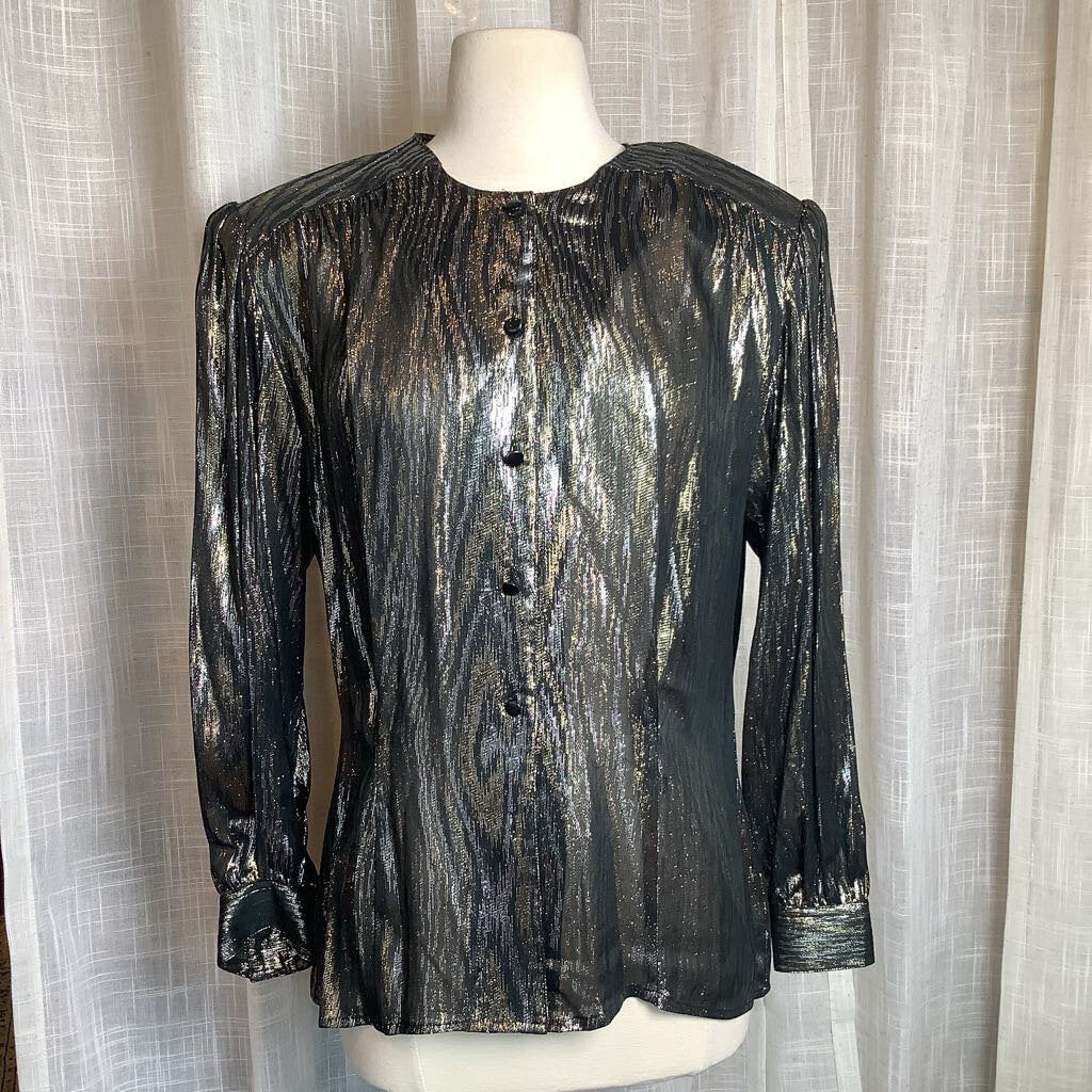 SK & Company Gold Metallic and Black Blouse