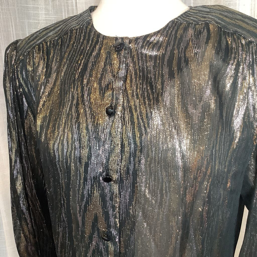 SK & Company Gold Metallic and Black Blouse