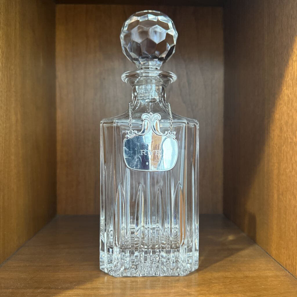 Vintage Crystal Decanter w/ Rye Whiskey Name Plate