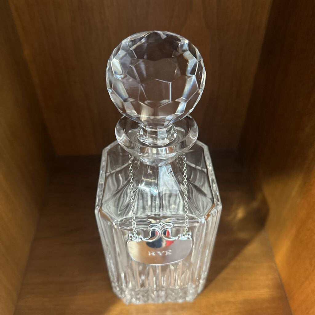 Vintage Crystal Decanter w/ Rye Whiskey Name Plate