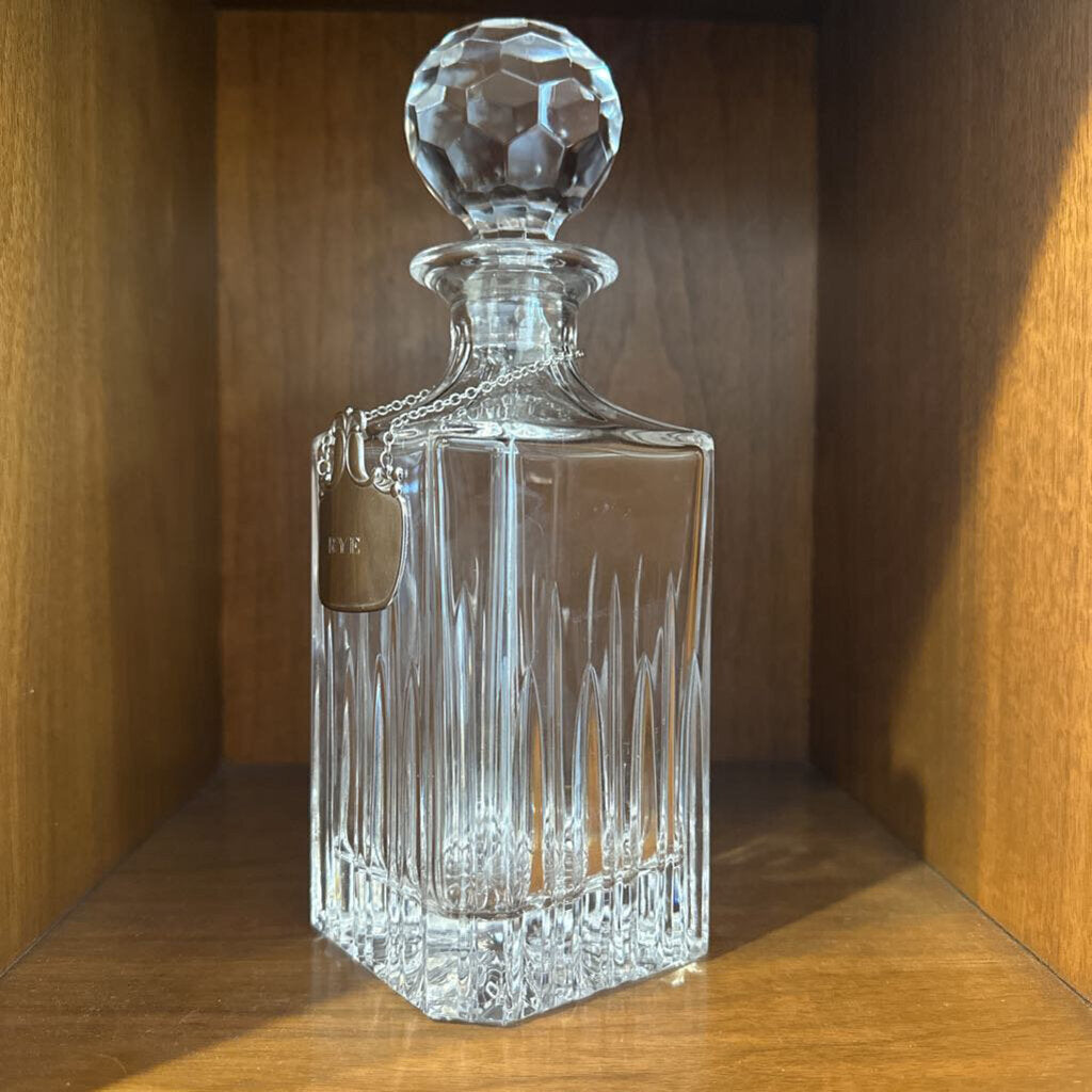 Vintage Crystal Decanter w/ Rye Whiskey Name Plate