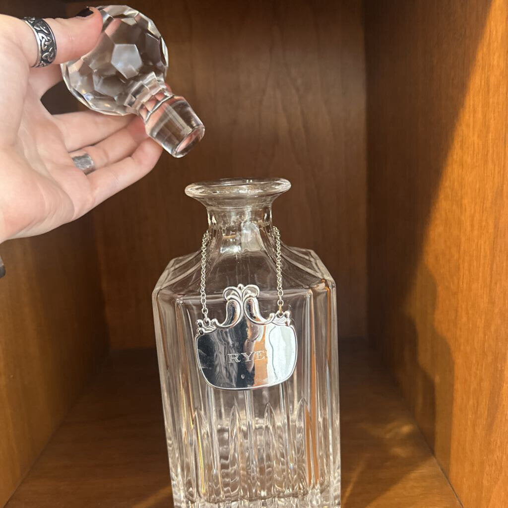 Vintage Crystal Decanter w/ Rye Whiskey Name Plate