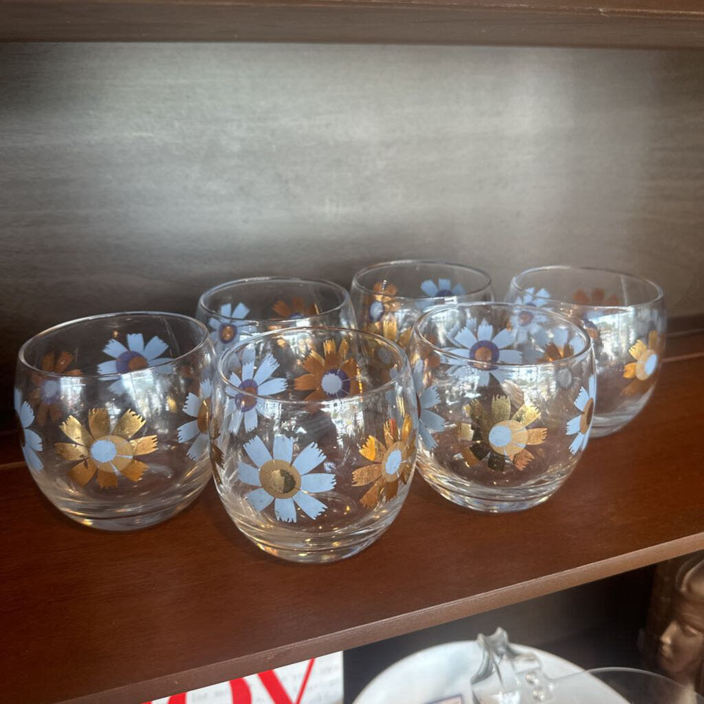 Vintage Rare Federal Glass Daisy Roly Poly Glasses (Set - 6)