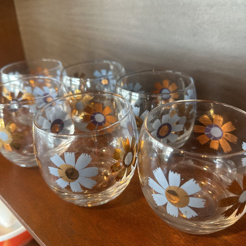 Vintage Rare Federal Glass Daisy Roly Poly Glasses (Set - 6)