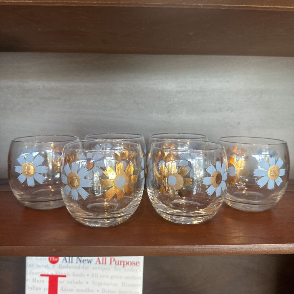 Vintage Rare Federal Glass Daisy Roly Poly Glasses (Set - 6)