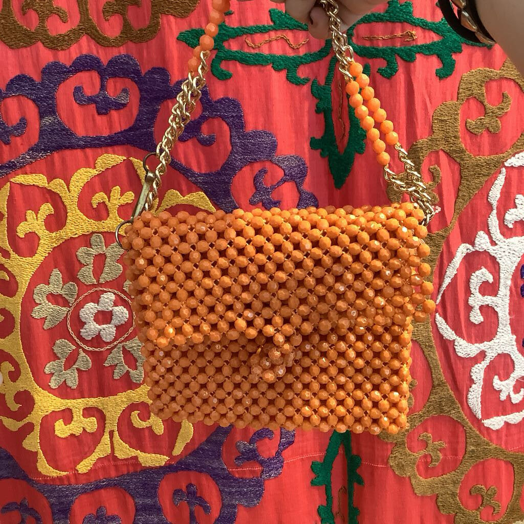 Vtg. Orange Bead Purse