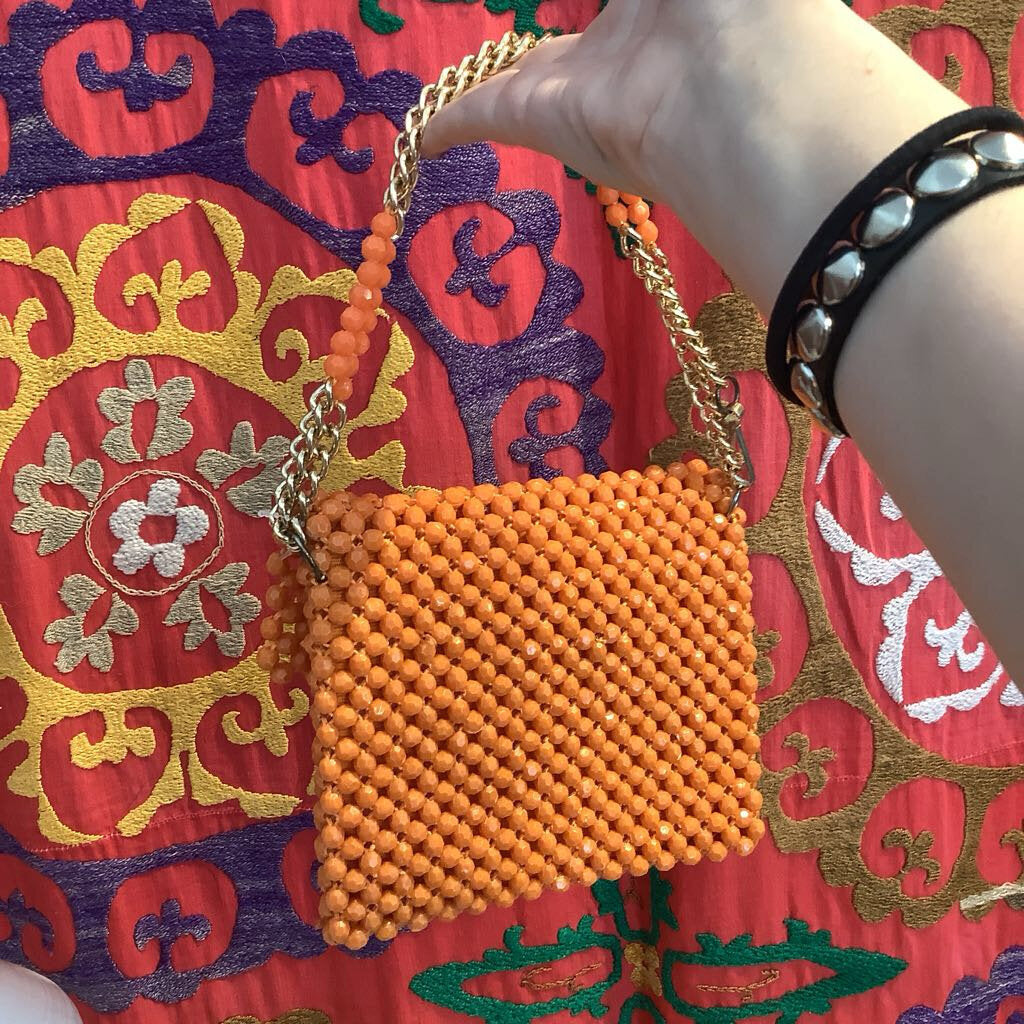 Vtg. Orange Bead Purse