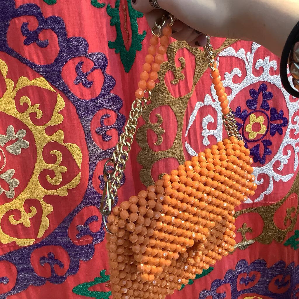 Vtg. Orange Bead Purse