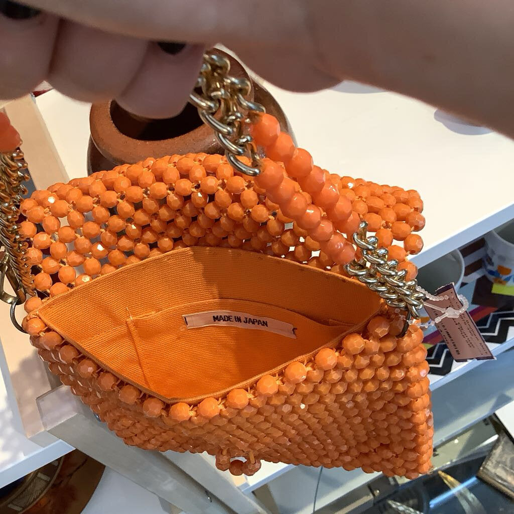 Vtg. Orange Bead Purse