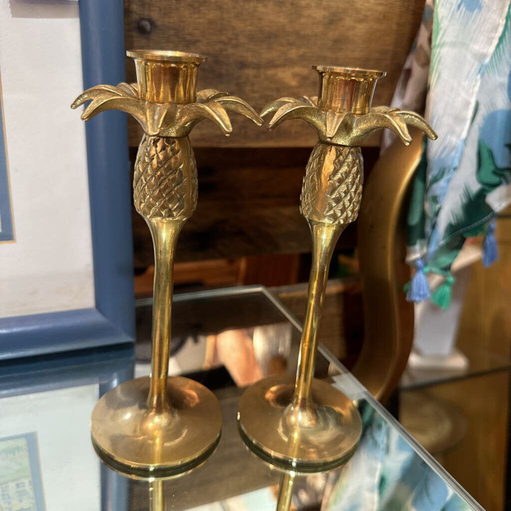 Vintage Brass Pineapple Candle Sticks Set of 2