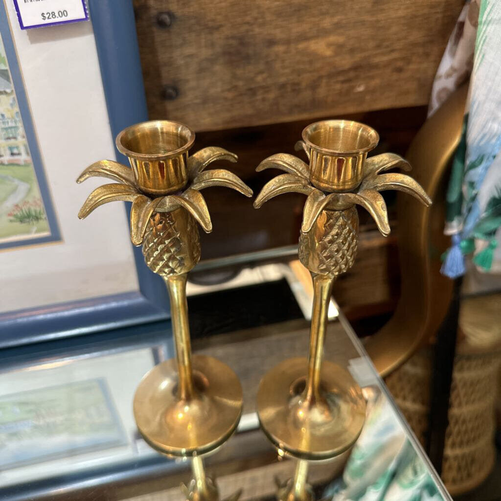 Vintage Brass Pineapple Candle Sticks Set of 2