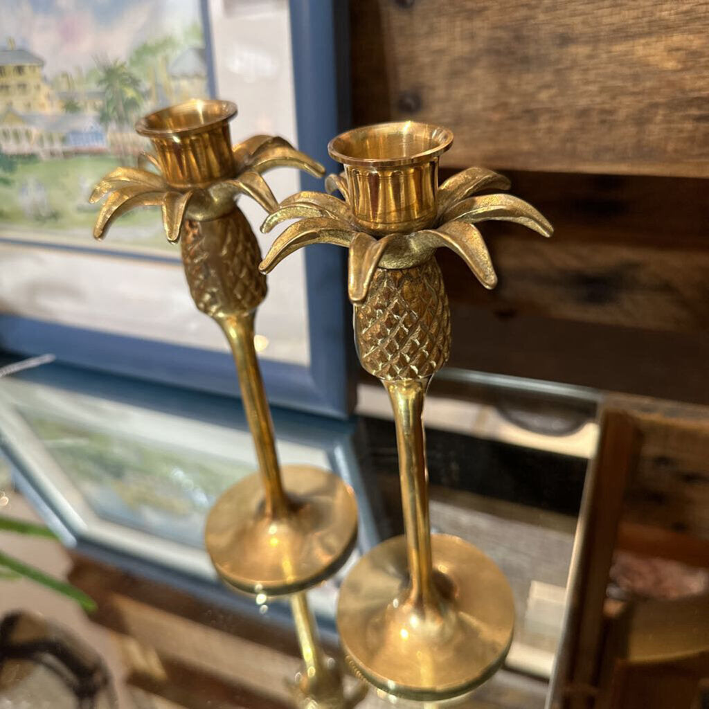 Vintage Brass Pineapple Candle Sticks Set of 2