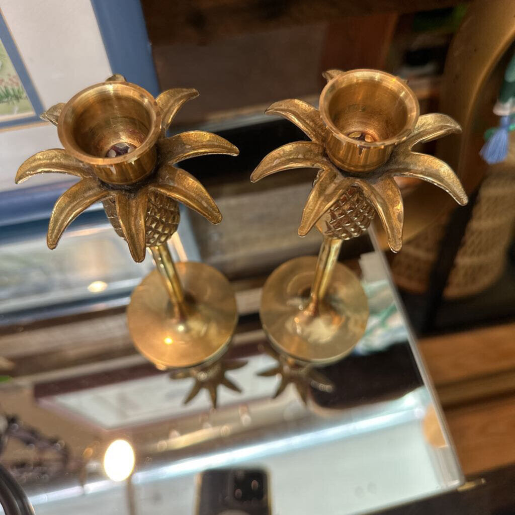 Vintage Brass Pineapple Candle Sticks Set of 2